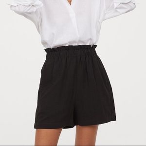 H&M Black Linen High Waist Shorts NWT